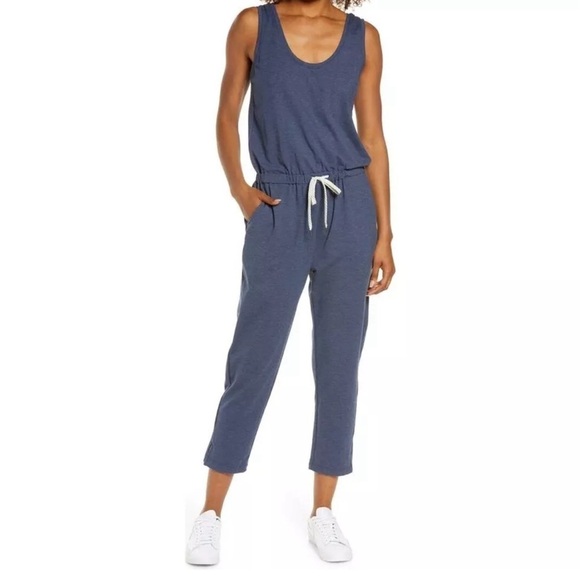 Zella Gwen Sleeveless Knit Jumpsuit‎ size Large Blue NWT Drawstring - Picture 1 of 8